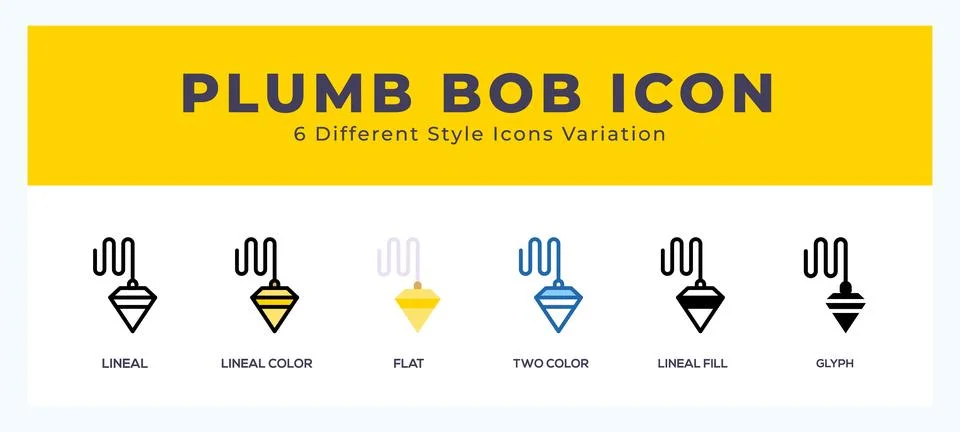 Plumb bob icon set with different styles. Design elements for logo. Vector .. Illustrazione stock