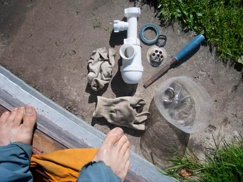 Plumber and fitting Stockfoto's