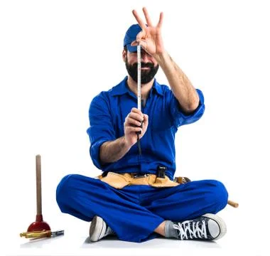 Plumber with bevel mower Stock Photos