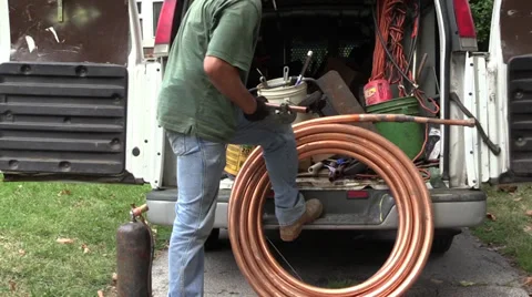 Plumber, copper water line Stock Footage 30387294