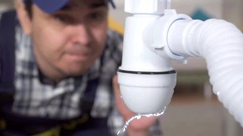 Plumber discovered a water leak problem slow mo Stock Footage 121481910