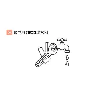 Plumber hand with wrench fixing leaking faucet outline Stock Illustration