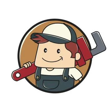 Plumber holding adjustable wrench Stock Illustration