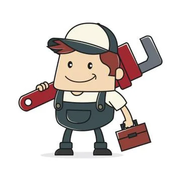 Plumber holding adjustable wrench Stock Illustration