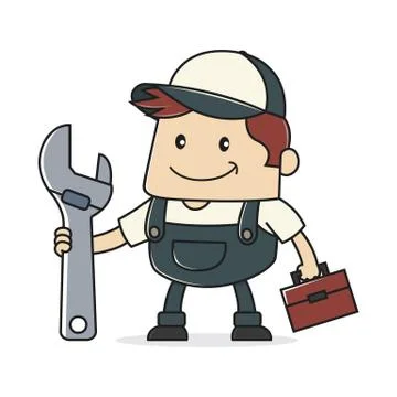 Plumber holding adjustable wrench 스톡 일러스트