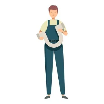 Plumber is holding a plumbing pipe bend, ready to install it Stock Illustration