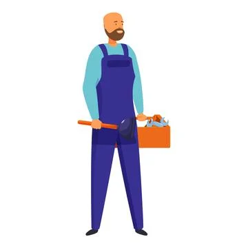 Plumber holding plunger and toolbox, plumbing services concept Stock Illustration
