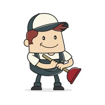 Plumber holding plunger 스톡 일러스트