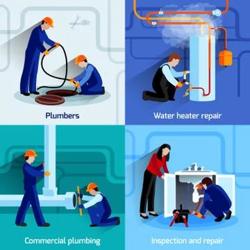 Plumber icons set Stock Illustration