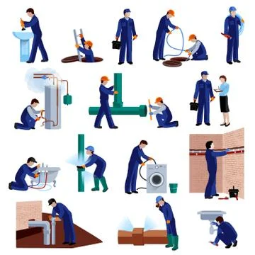 Plumber icons set Illustrazione stock