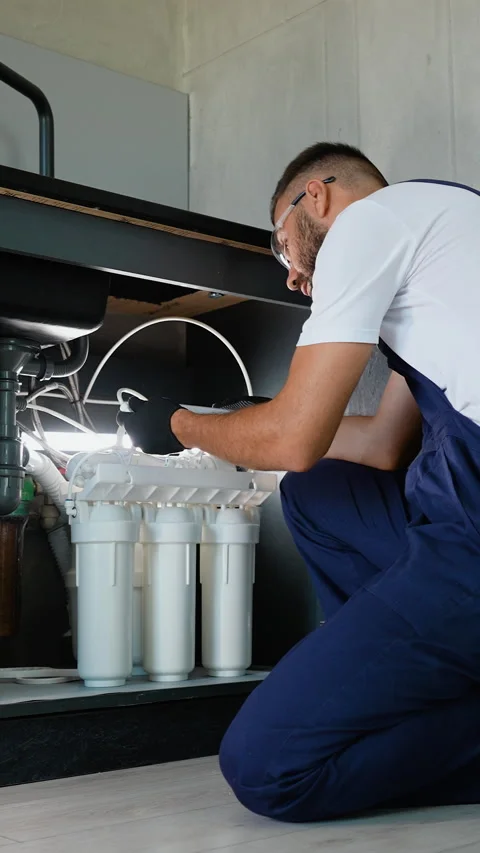 Plumber Installing Reverse Osmosis Water Filtration System Stock-Footage 289783047