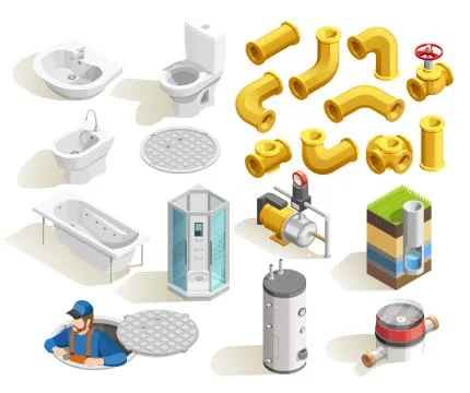 Plumber Isometric Icons Set Stock Illustration