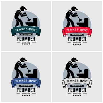 Plumber logo design. Vector artwork of plumbing repair and services. Man uncl Illustrazione stock