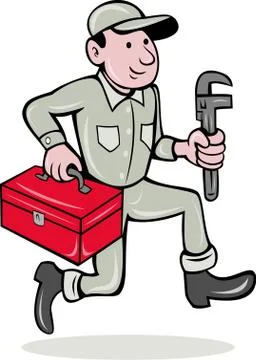 Plumber with monkey wrench and toolbox Stock-Illustration
