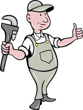 Plumber with monkey wrench thumbs up Stock Illustration