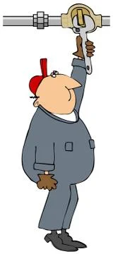 Plumber opening a large flathead valve Illustrazione stock