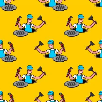 Plumber pattern seamless. Working in Sewer background. vector texture イラスト素材