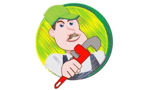 Plumber With Pipe Wrench Illustration