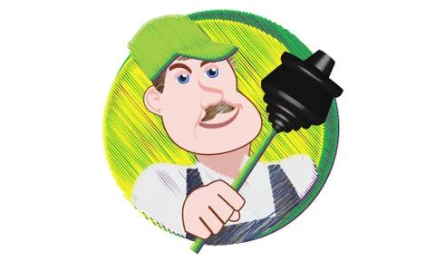 Plumber With Plunger Illustration