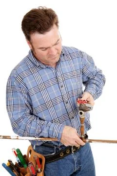 Plumber Repairs Pipe Stock Photos