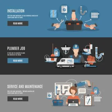 Plumber service 3 interactive horizontal banners Stock Illustration