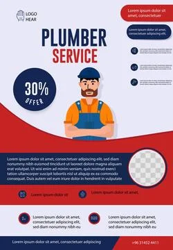 Plumber services flyer or poster template design with flat art character. Stock Illustration