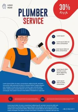Plumber services flyer or poster design with flat art character vector. Stock Illustration