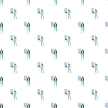 Plumber servicing boiler unit seamless pattern background イラスト素材
