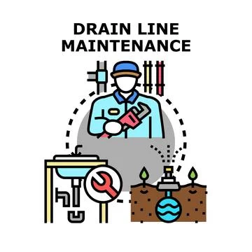 Plumber servicing drain line maintenance system Stock Illustration