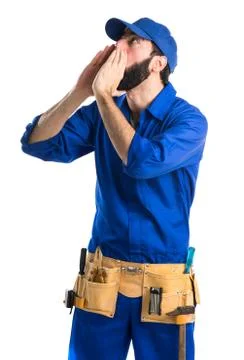 Plumber shouting Stock Photos