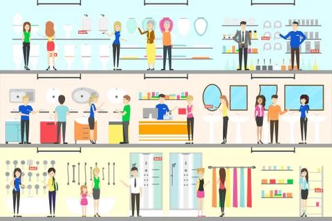 Plumber store interior set. Stock Illustration