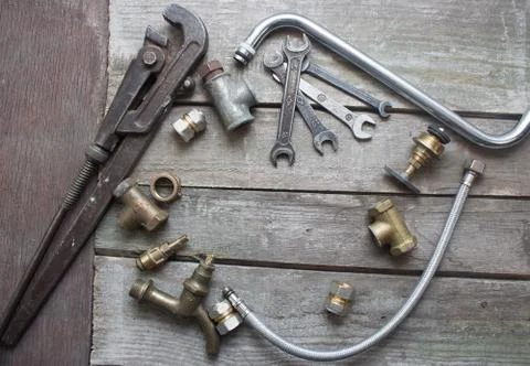 Plumber table components. Foto stock