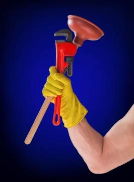 Plumber Tools on Blue Bkground Stock Photos