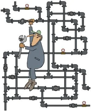 Plumber turning a valve Illustrazione stock