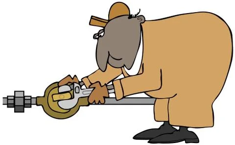 Plumber turning a valve Illustrazione stock