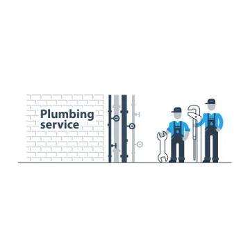 Plumber at work with tools in basement Stock Illustration