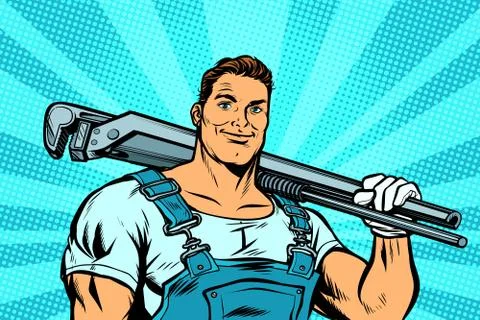 Plumber worker with adjustable wrench Stock Illustration