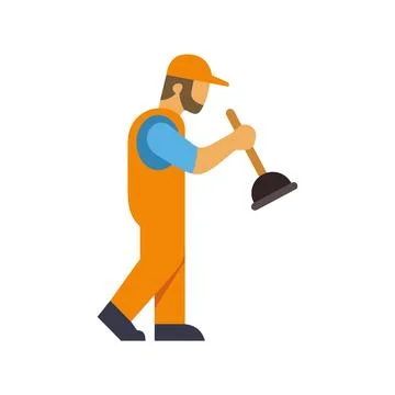 Plumber worker holding a plunger for repairs Stock Illustration