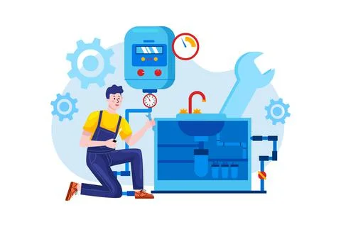 Plumber workers working in the home Stock Illustration