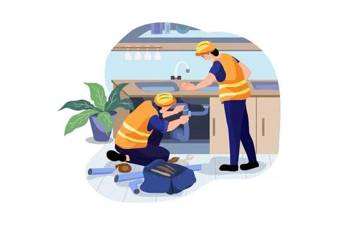 Plumber workers working in the home Stock Illustration