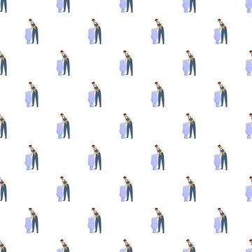 Plumber working on toilet seamless pattern background Illustrazione stock