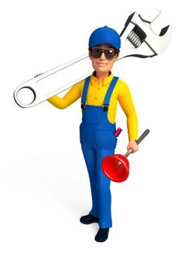 Plumber with wrench Stock Illustration