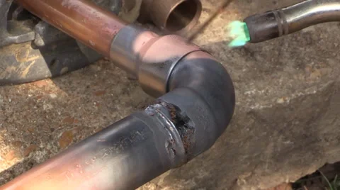 Plumbers torch, copper pipe Stock-Footage 30394442