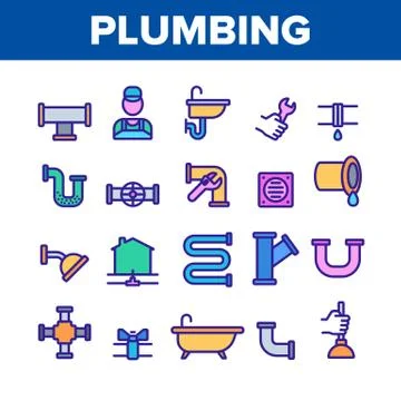 Plumbing Color Elements Vector Icons Set Illustrazione stock