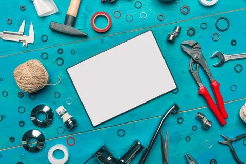 Plumbing DIY tutorial app digital tablet mock up Fotos de archivo