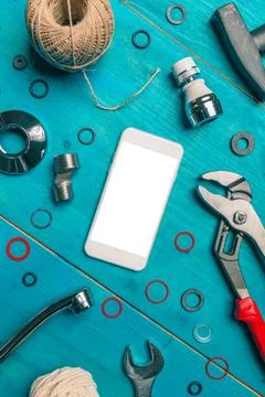 Plumbing DIY tutorial app smartphone mock up 库存照片