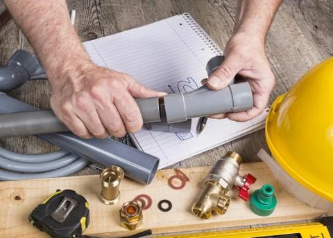 Plumbing do-it-yourself with different tools Stock Photos