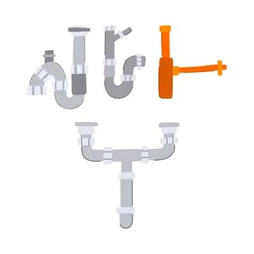 Plumbing drain traps and connection pipes for kitchen or bathroom Stock Illustration