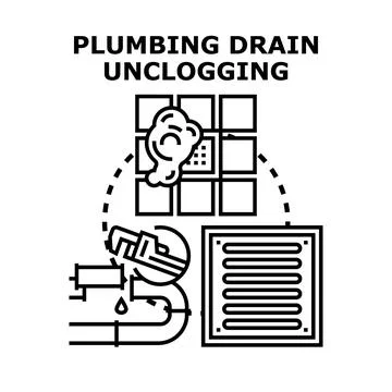 Plumbing drain unclogging process and repair service Stock Illustration