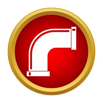 Plumbing elbow pipe connection icon on red circle Stock Illustration